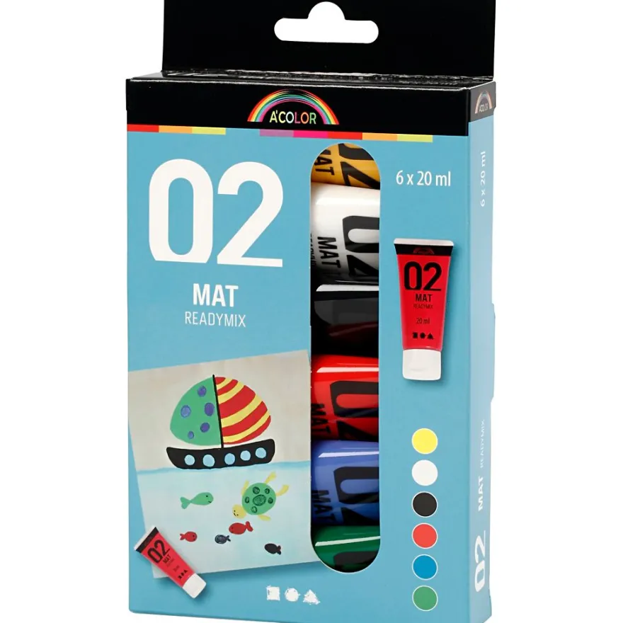 Akrylfärg, matt, 20 ml - Grundfärger, 6 st.