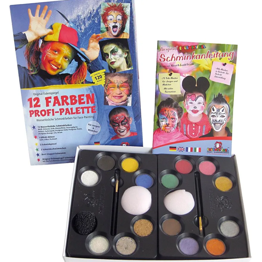 Ansiktsfärg - Palett med 12 färger och idéer
