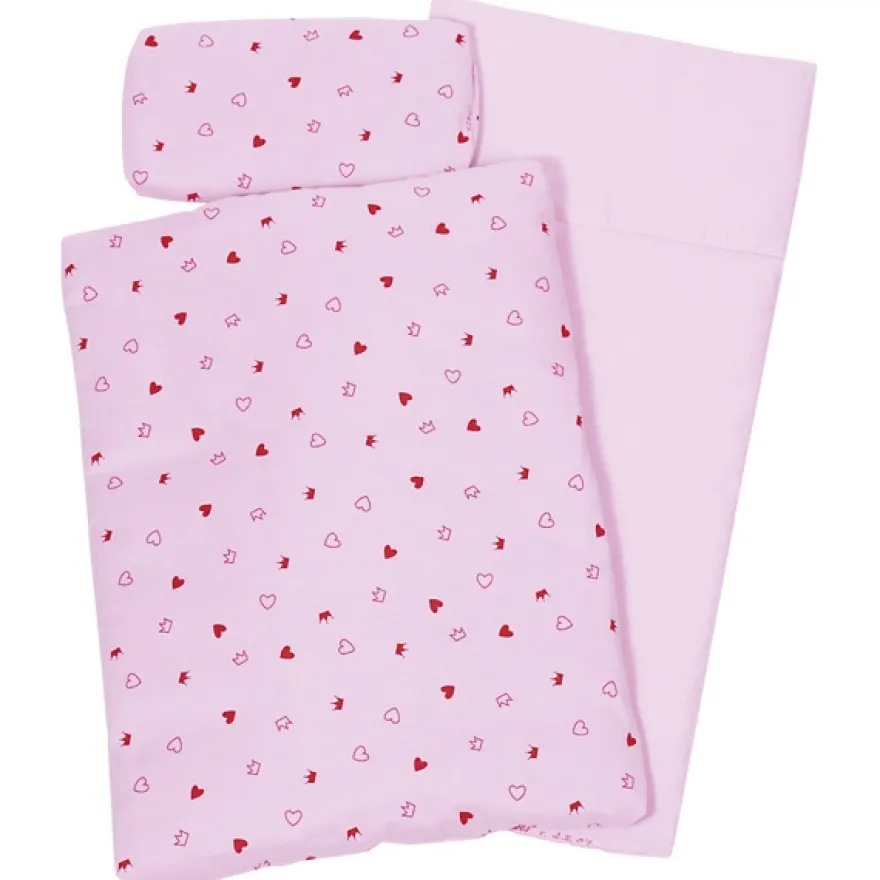 Dock-sängkläder - Rosa med hjärtan, 40 cm