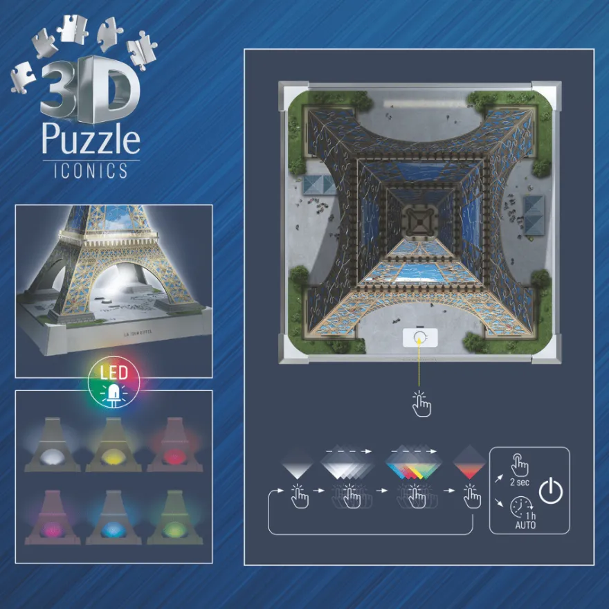 3D-pussel med LED, 216 bitar – Eiffeltornet
