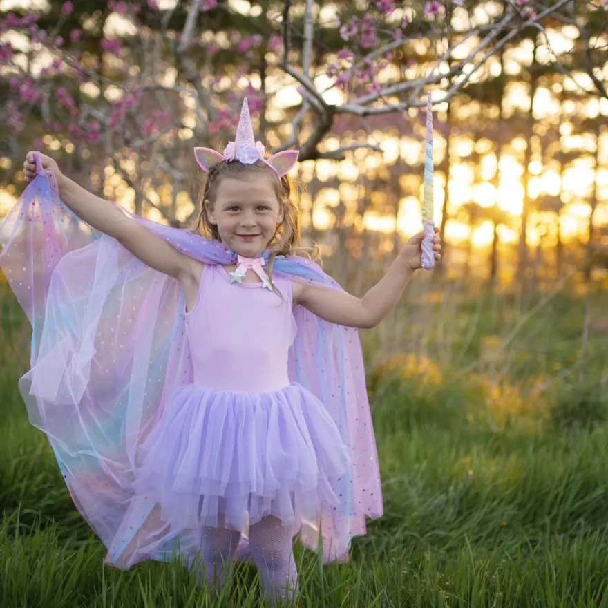 Enhörningscape + diadem, stl. 3-6 år