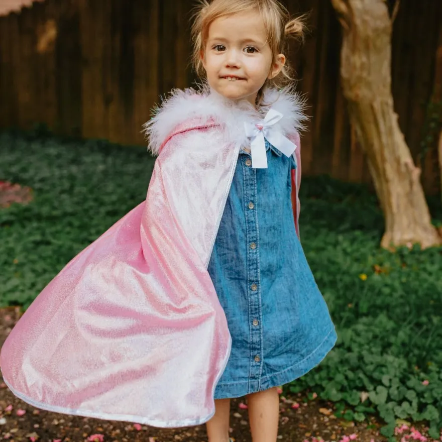 Glittercape med fuskpälskant, stl. 4-7 år