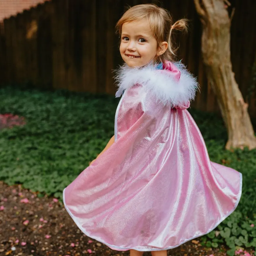 Glittercape med fuskpälskant, stl. 4-7 år
