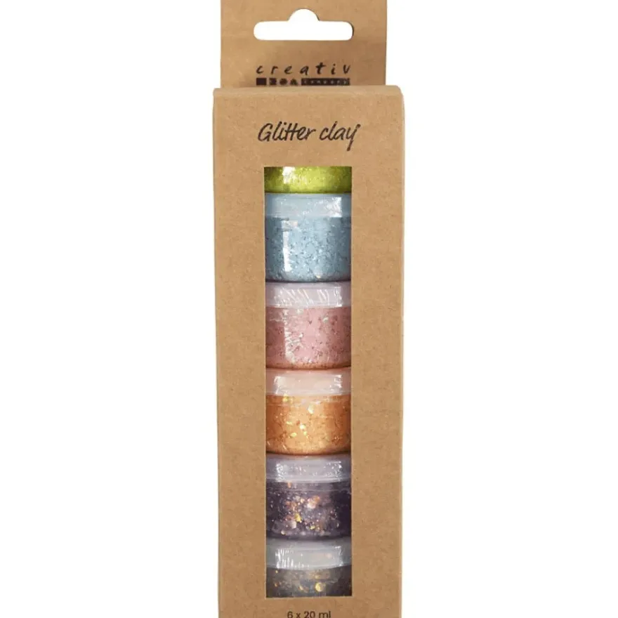 Glitter Clay 6 x 20 ml - Pastellfärger