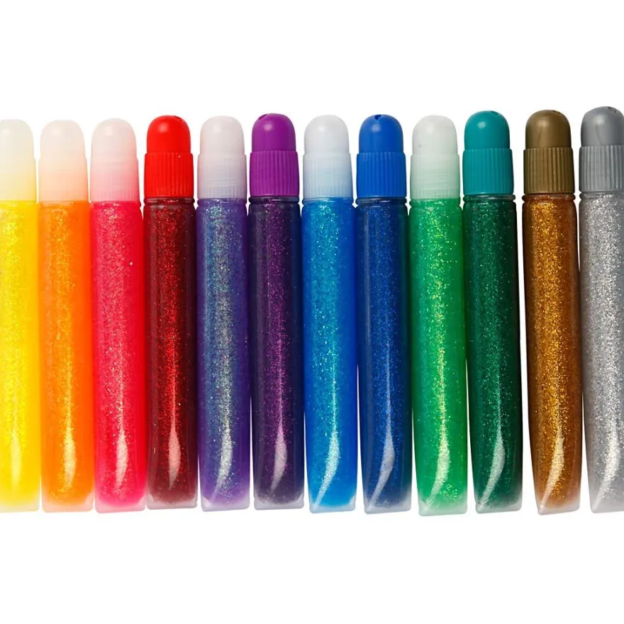 Glitterlim 10 ml. - Grundfärger, 12 st.