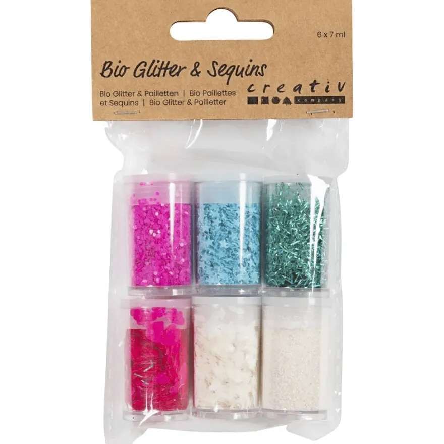 Glitter & paljetter - Pastell, 6 x 7 ml.