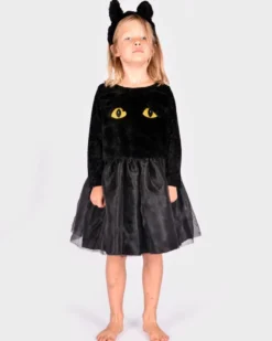 Kattklänning + öron, stl. 4-6 år