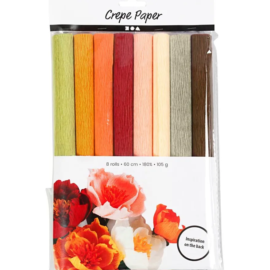 Kräppapper med stretch - Naturfärger, 8 ark