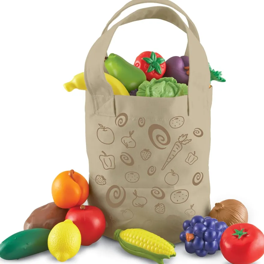 Leksaksmat - Shoppingkasse med frukt&grönt, 16 st.