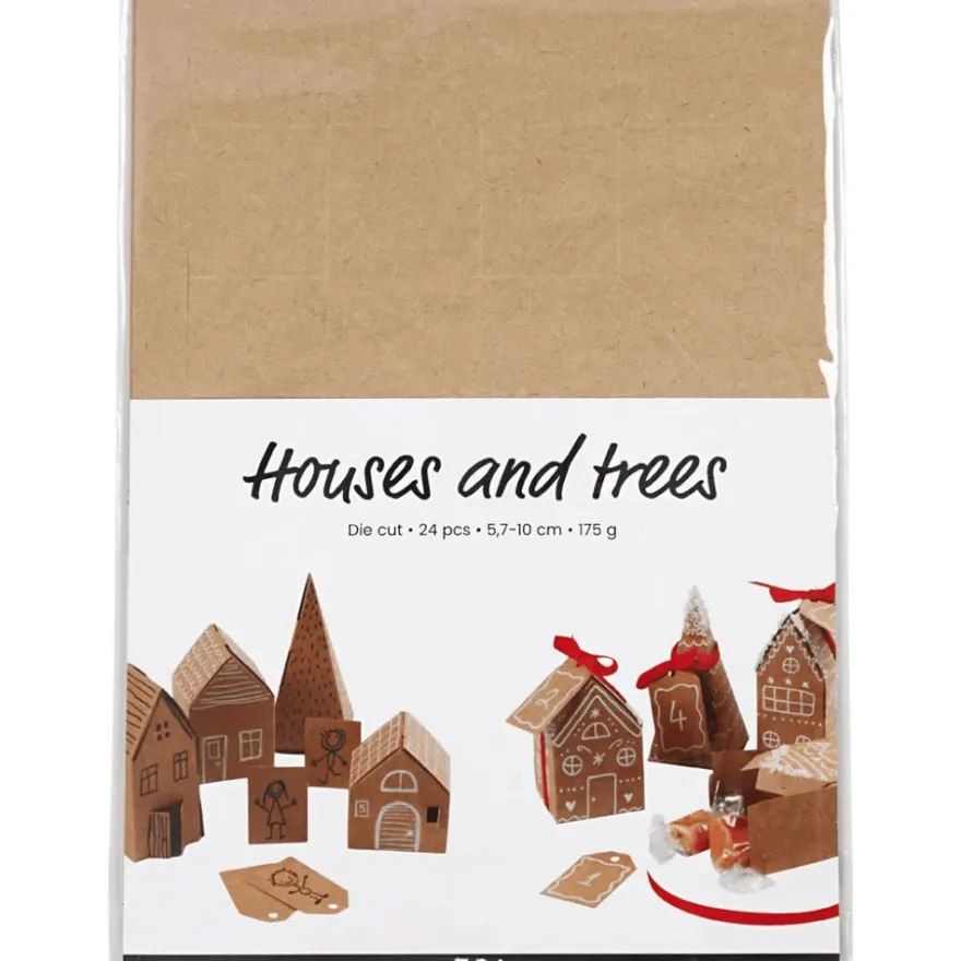 Paket med stansade hus och träd, 24 st.