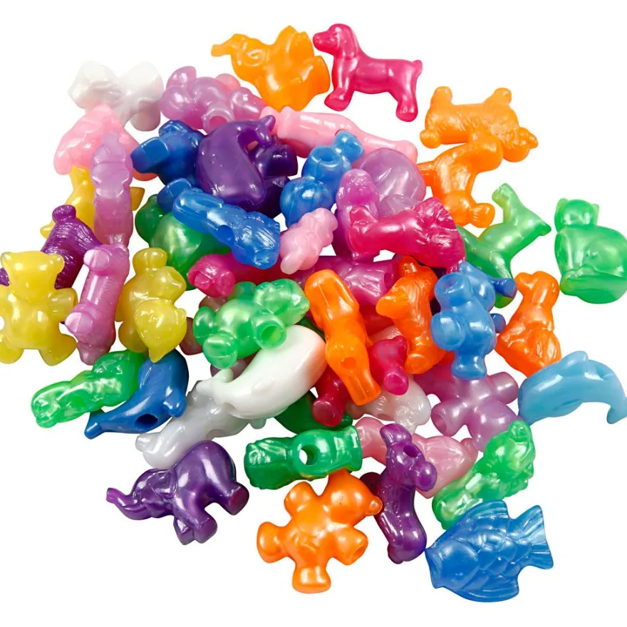 Plastpärlor - Figurmix djur, 55g (ca. 32 st.)
