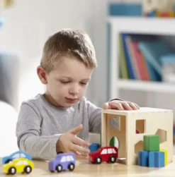 Plocklåda med geometriska klossar