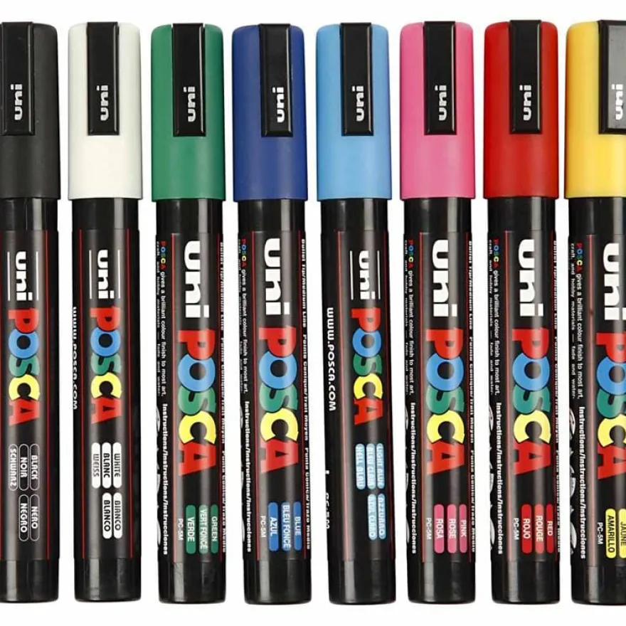 Posca Tuschpennor PC-5M - Grundfärger, 8 st.