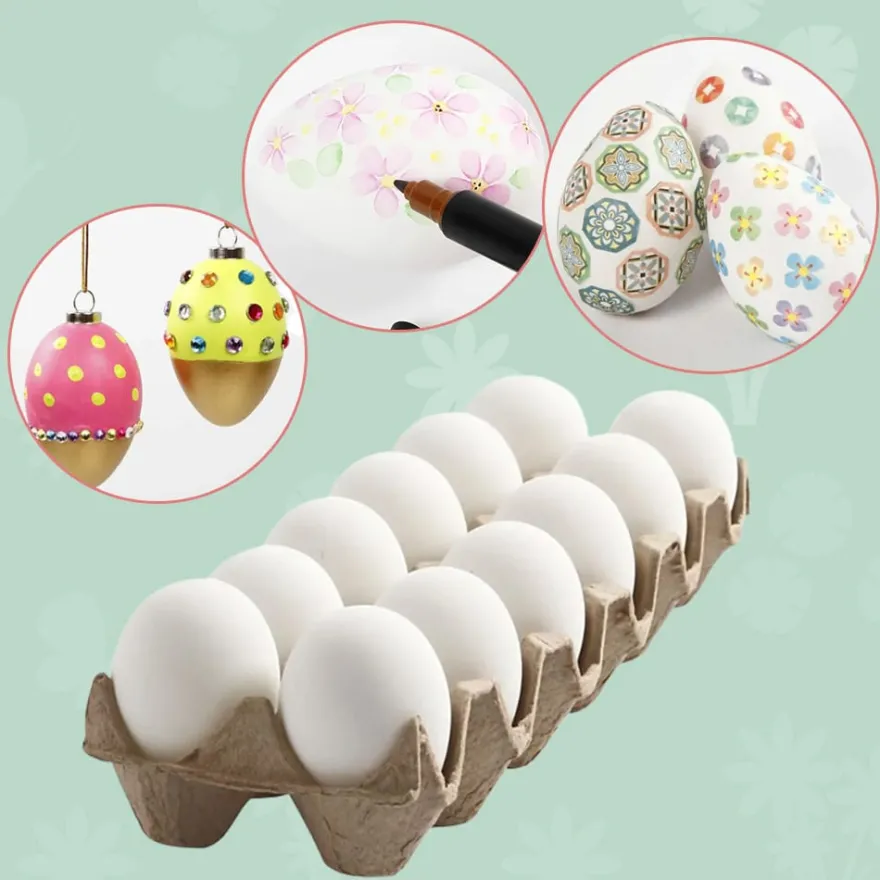 Påskägg av plast, 12 st. H: 6 cm.