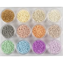 Rocailles-pärlor Ø3 mm - Pastell, 12 x 17 g.