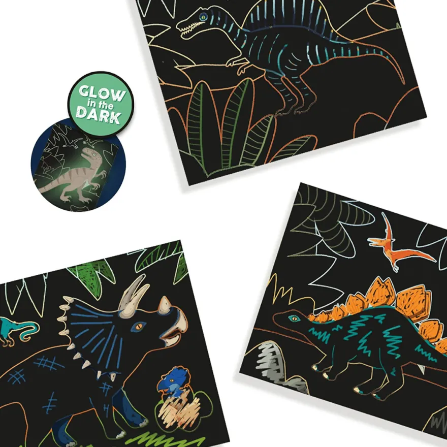 Scratch-kort - Glow in the dark-dinosaurer