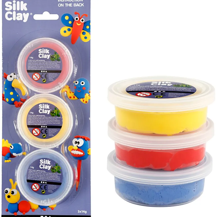 Silk Clay 3 x 14 g. - Blå, röd & gul