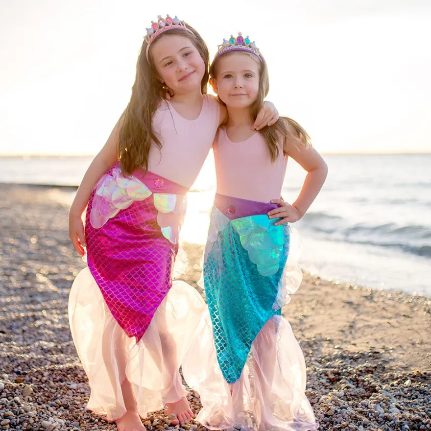 Sjöjungfrukjol + diadem - Blå, stl. 4-6 år