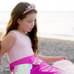 Sjöjungfrukjol + diadem - Rosa, stl. 4-6 år