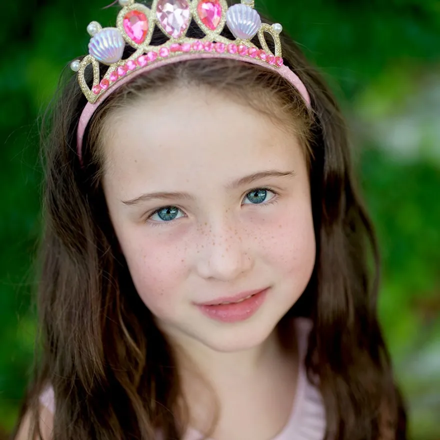 Sjöjungfrukjol + diadem - Rosa, stl. 4-6 år