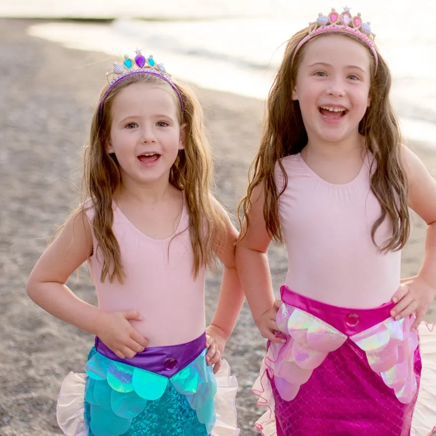 Sjöjungfrukjol + diadem - Rosa, stl. 4-6 år
