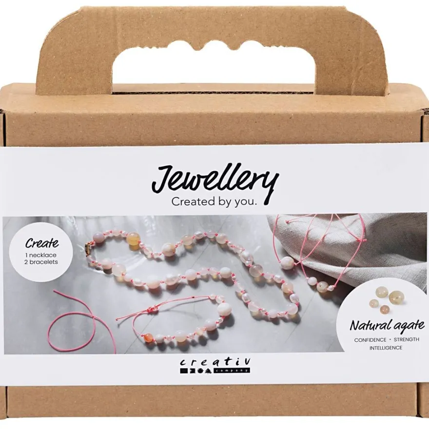 Smyckespaket - Halsband & armband, Agater, natur