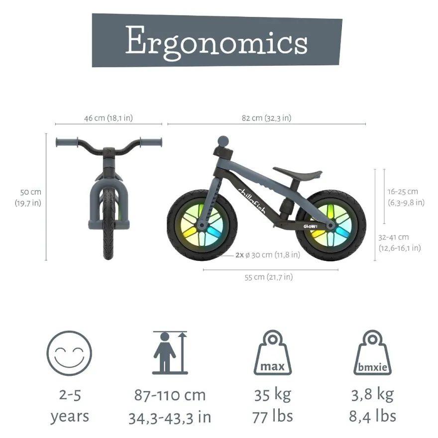 Springcykel BMXie GLOW - Antracit (2-5 år)