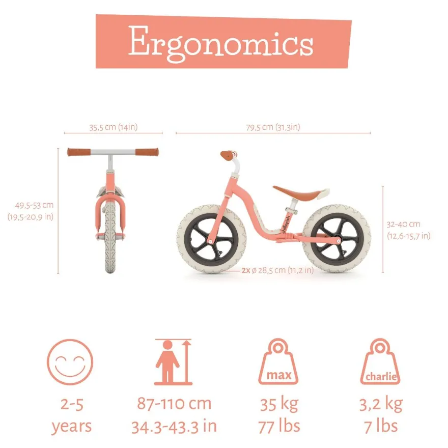Springcykel Charlie LUX – Korall (2–5 år)