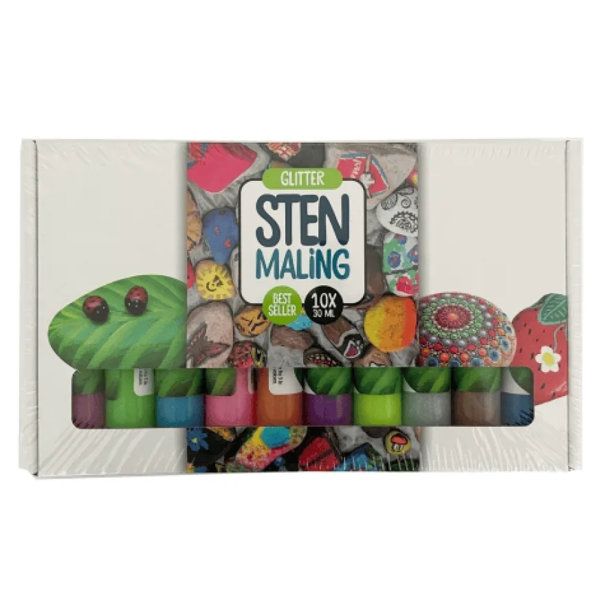 Stenfärg, 10 x 30 ml. - Glitter