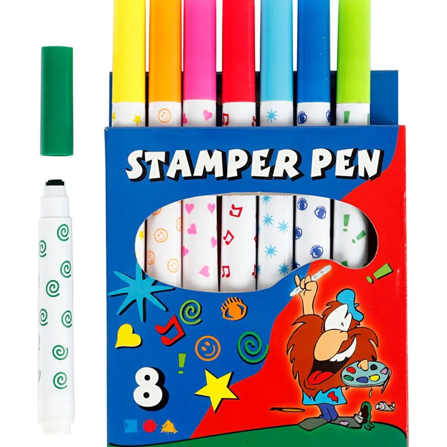 Stämpeltuschpennor - Blandade färger, 8 st.