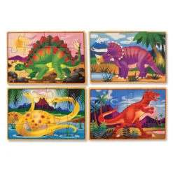 Träpussel med 4 x 12 bitar - Dinosaurier