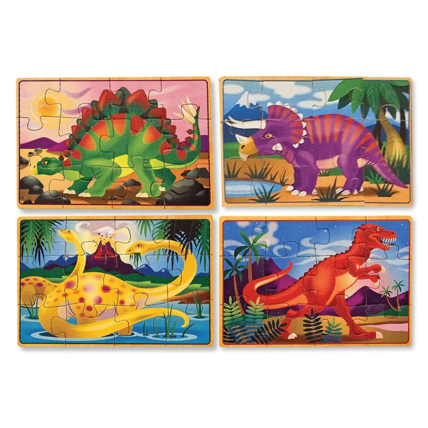 Träpussel med 4 x 12 bitar - Dinosaurier