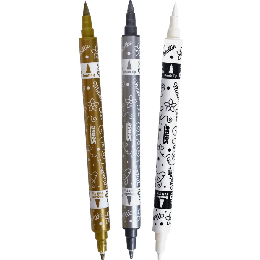 Twin Markers – Guld/silver/vit, 3 st.