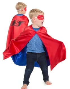 Vändbar cape, Röd/blå superhjälte (3-7 år)